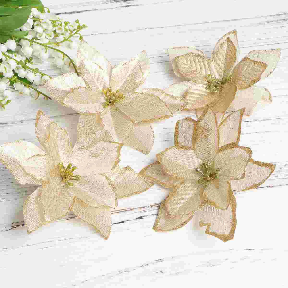 

20PCS Christmas Glitter Poinsettia Cloth Flower Christmas Poinsettia Decoration Christmas Flower Pick Poinsettia Wreath