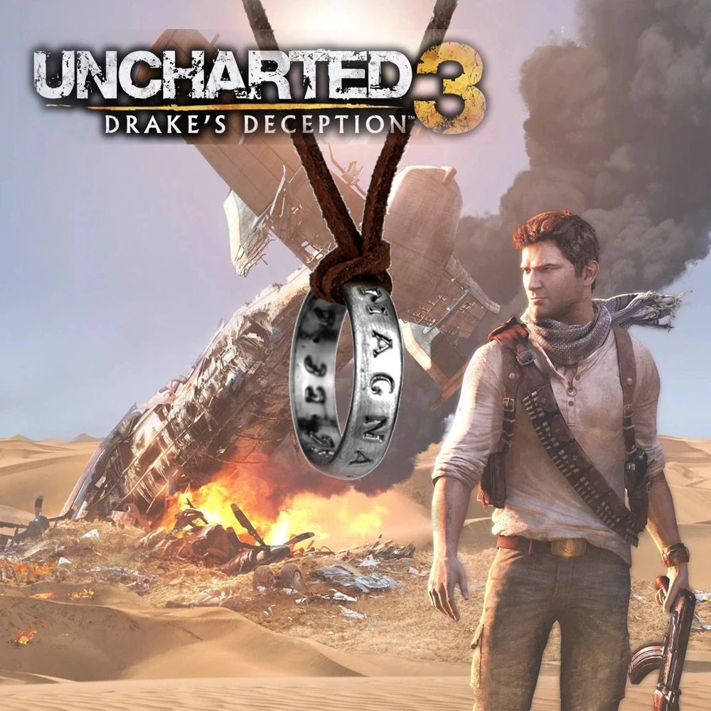 

Game Uncharted 4 Necklace Nathan Drake Mysterious Sea Area Ringss Elena Sullivan Ancient Vintage Pendant Leather Chain For Fans