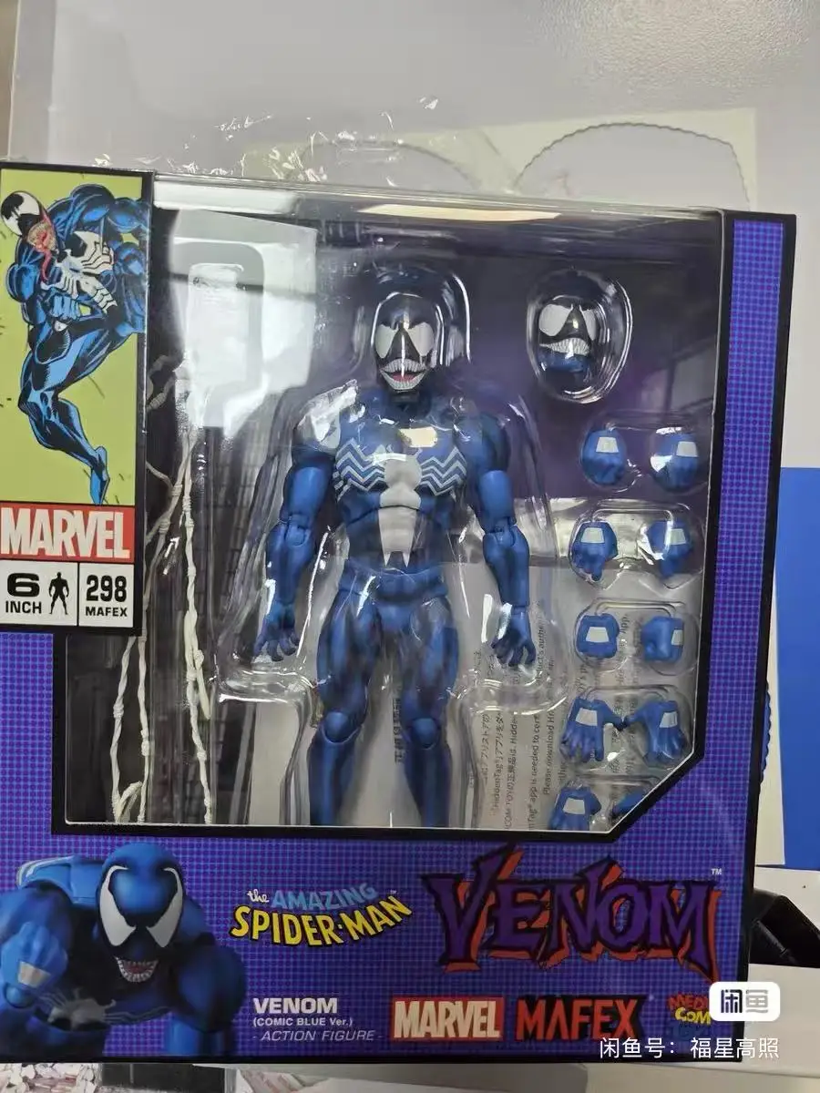 Фото Оригинальная коробка Medicom Toys Mafex 298 Venom Comic Blue Ver The Amazing Spider-Man No.298 в наличии, модель персонажа аниме, игрушка в подарок №4