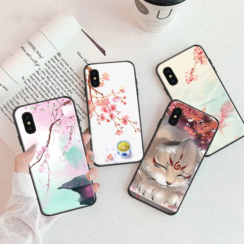 

Peach blossom hand drawn Phone Case For iPhone 12 Mini SE 2020 X XR 11 12 Pro MAX 7 8 Plus 6 6S Plus Funda Coque Carcasa Wolf