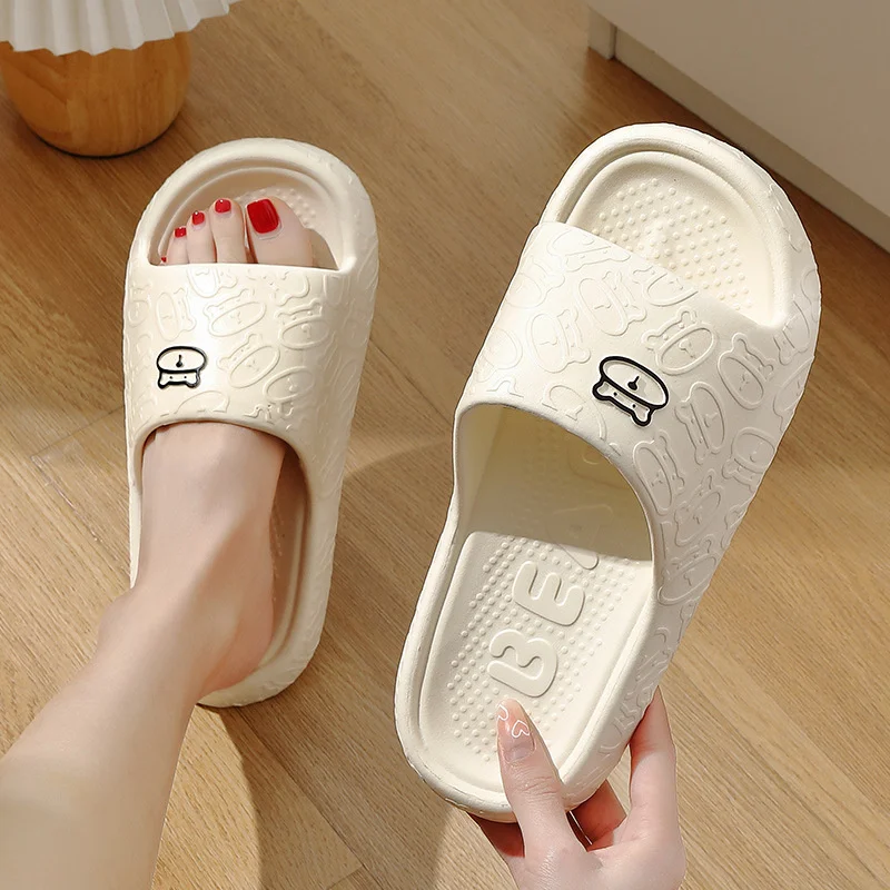 

Outdoors Summer Women Men Flat Thick Platform Slippers Non-Slip Cartoon Home Bath Sandals Beach Slides Couples Ladies Shoe 2023