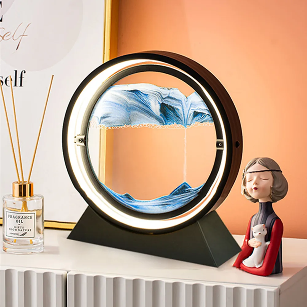 

USB LED Craft Quicksand Lamp 3D Natural Landscape Flowing Sand Dimmable Moving Hourglass Night Light Moving Sand Art Table Lamp