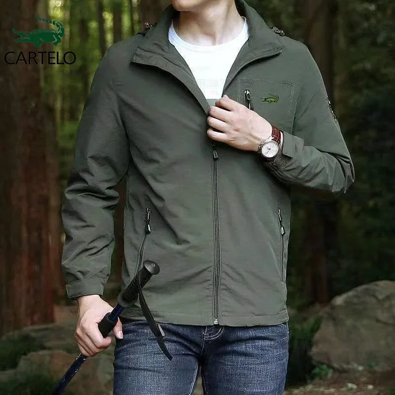 

CARTELO Embroidered Men's Hooded Spring/Autumn Coat 2023 New Large Thin Assault Coat Men's Multi-pocket Casual Trench Jacket