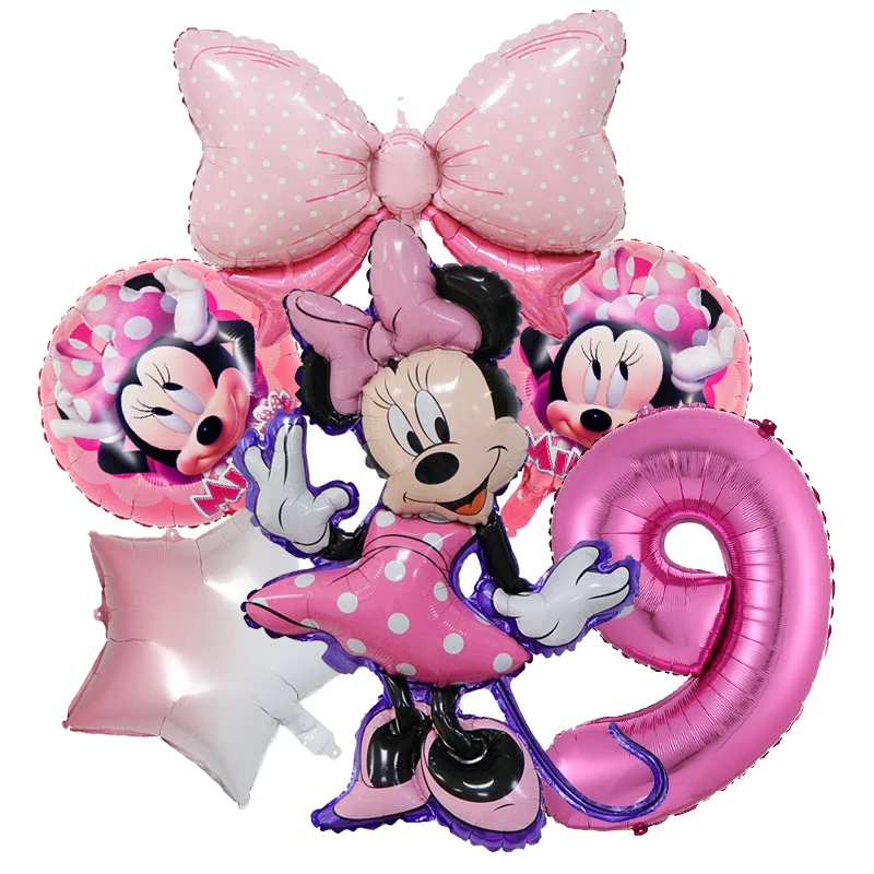 1set Disney Pink Minnie Mouse Foil Balloon Girl's Birthday Party Decoration 1 2 3 4 5 6 7st baby shower supplies Kids Toy Globos images - 6