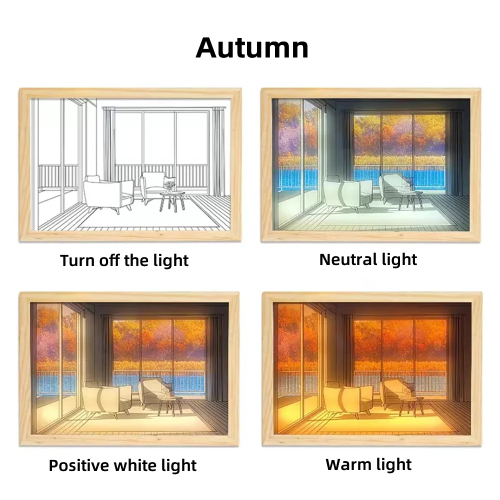

INS Deco Led Light Painting USB Plug Dimming Wall Artwork Table Lamp Gift Indoor Sunlight Window Wooden Photo Art Night Light