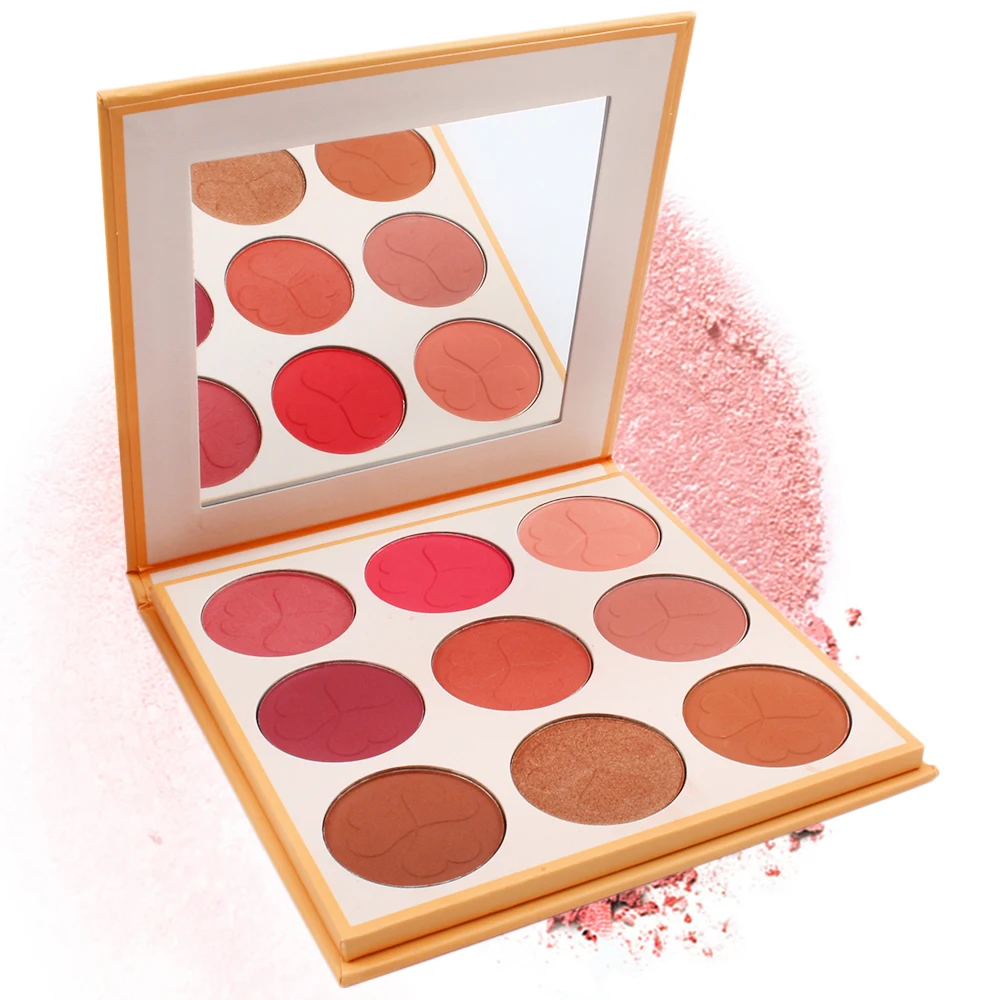 9 Colors Shimmer Blush Palette Cheek Contour Cosmetics Blusher Cream Korean Makeup Rouge Tint Blush Private Label Custom Bulk