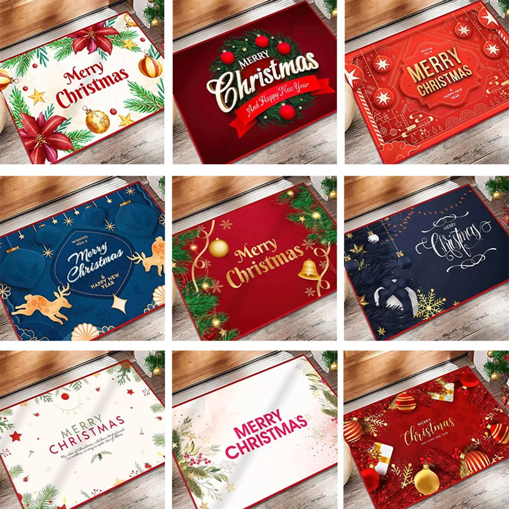 

Christmas Kitchen Mat Xmas Bedroom Entrance Doormat Pattern Home Floor Decoration Living Room Carpet Bathroom Xmas Non-Slip Rug
