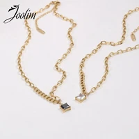 joolim jewelry wholesale no fade square zircon patchwork necklace waterproof gold jewelry