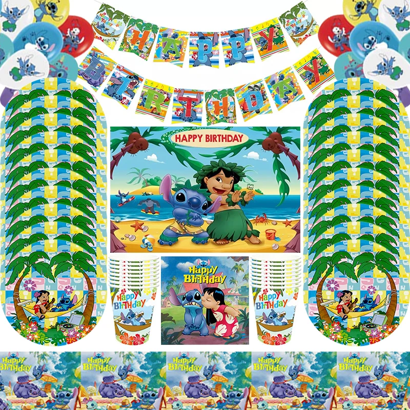 

Lilo Stitch Theme Birthday Party Decoration Baby Shower Supplies Balloons Cup Plate Disposable Party Tableware Set