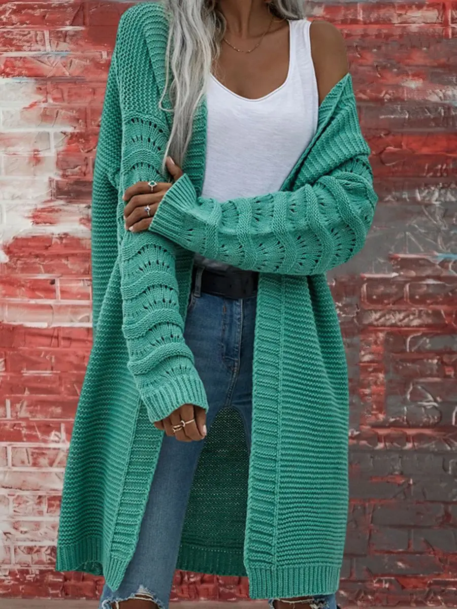 

2023 New Long Cardigan Solid Color Women's Long Sleeve Slim Knitted Cardigan Coat