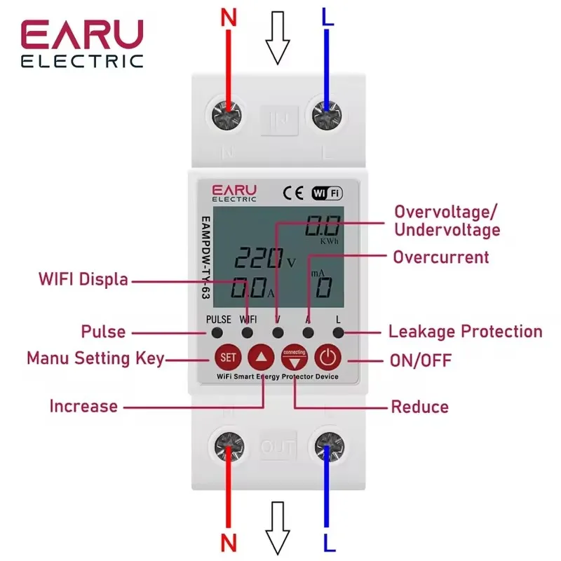 Смарт-выключатель TUYA с поддержкой Wi-Fi 2P 63 А