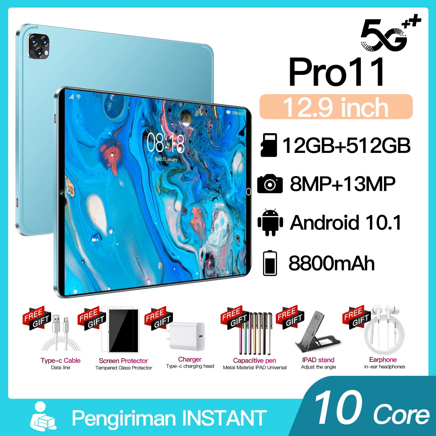 

Global hot sale 2022 new Android 10.1-inch 5G tablet 12GB+512GB8 core pluggable dual card full screen HD+wifi+face recognition