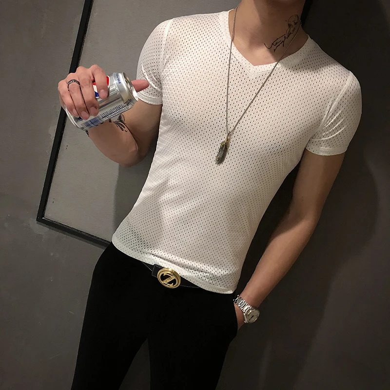 

Футболка мужская, летняя, с коротким рукавом и V-образным вырезом