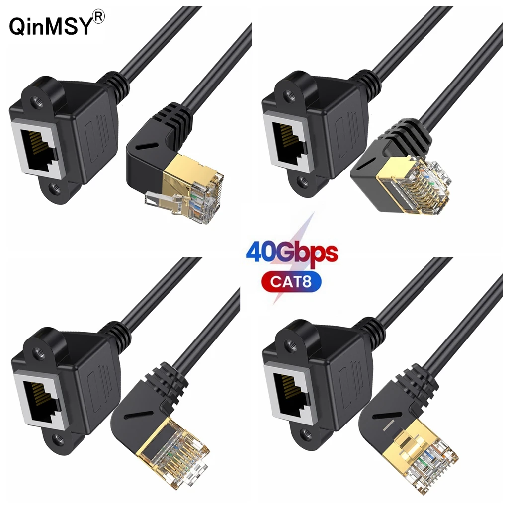 

90 Degree Angle CAT8 8Pin RJ45 40Gbps 2000MHz Ethernet Network Extension Cable Male To Female For Laptop PC Router Computer Cord