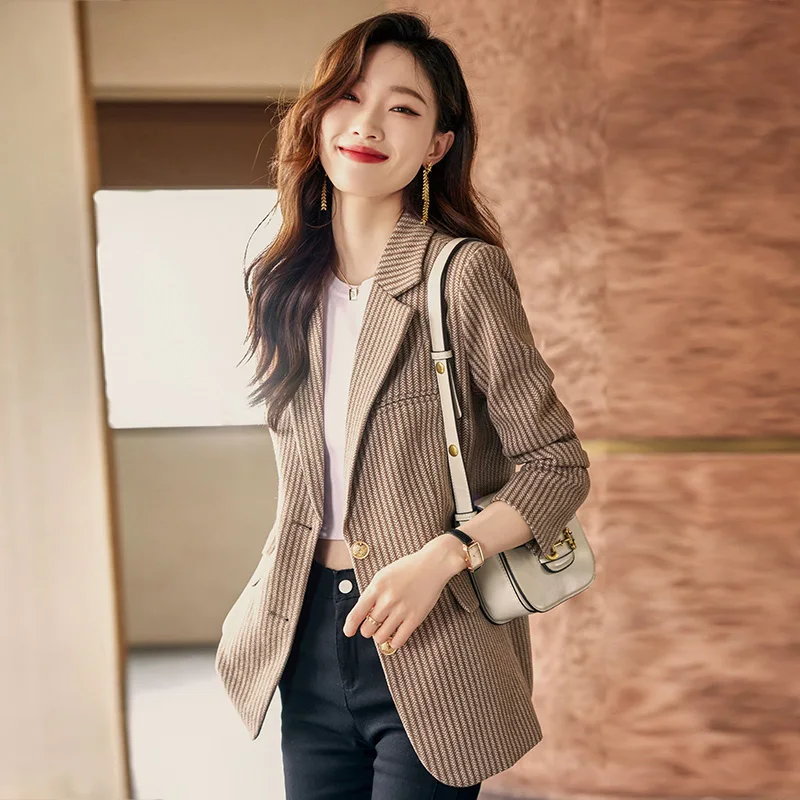 Korean Fashion Spring Notched Blazer Women Classic All Match Long Sleeve Blazers Office Lady Single Breasted Jackets New