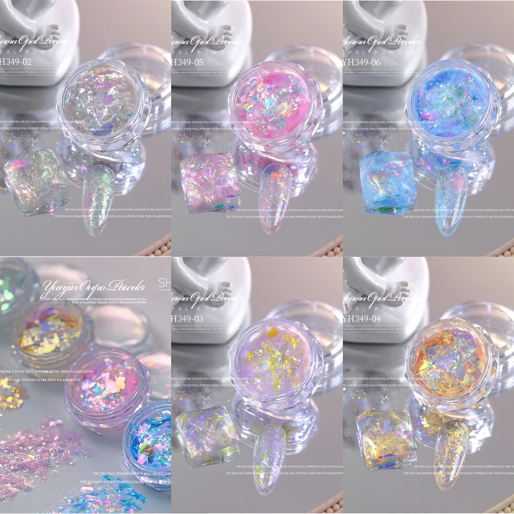 

1 Jar Opal Nail Sequins Holographic Glitters Chunky Iridescent Flakes Colorful Fluorescent Glass Paper Iridescent Flakes Powder