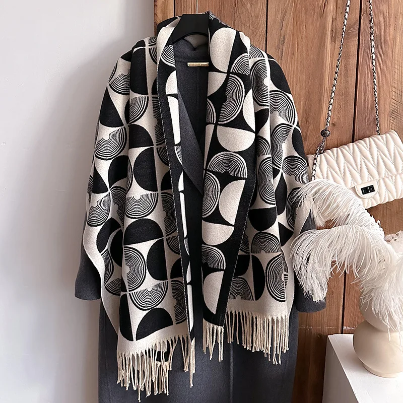 Модный полукруглый шарф из хлопковой пряжи с обесцвечиванием длинный зимний