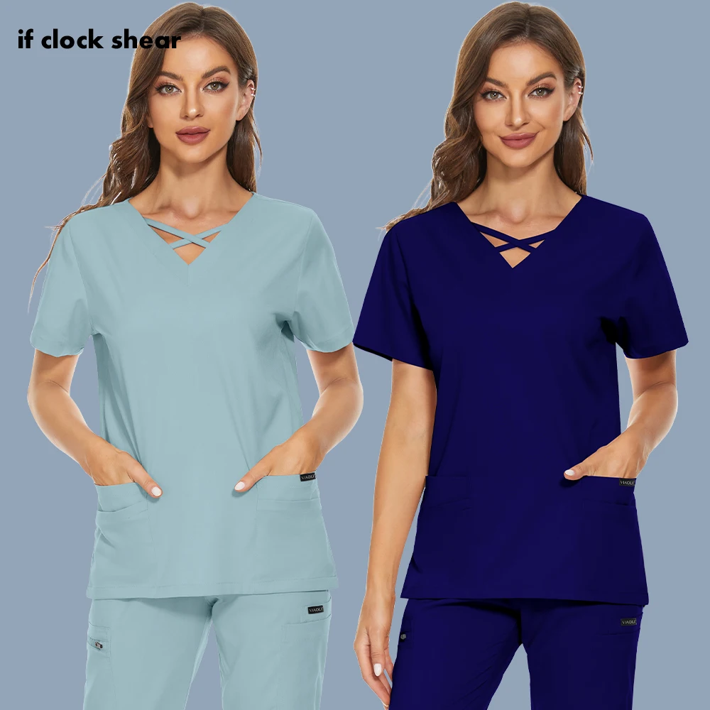 

Surgery Uniform Scrubs Tops High Quality Beauty Salon Spa Uniform Unisex Special Design Neck Blouse Medical Uniform Scrubs Shirt