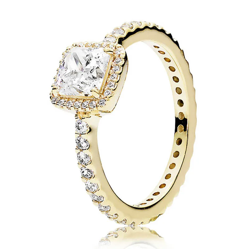 

New Golden Shine Four Claw Timeless Elegance With Crystal Rings For Women 925 Sterling Silver Ring Gift Europe Jewelry