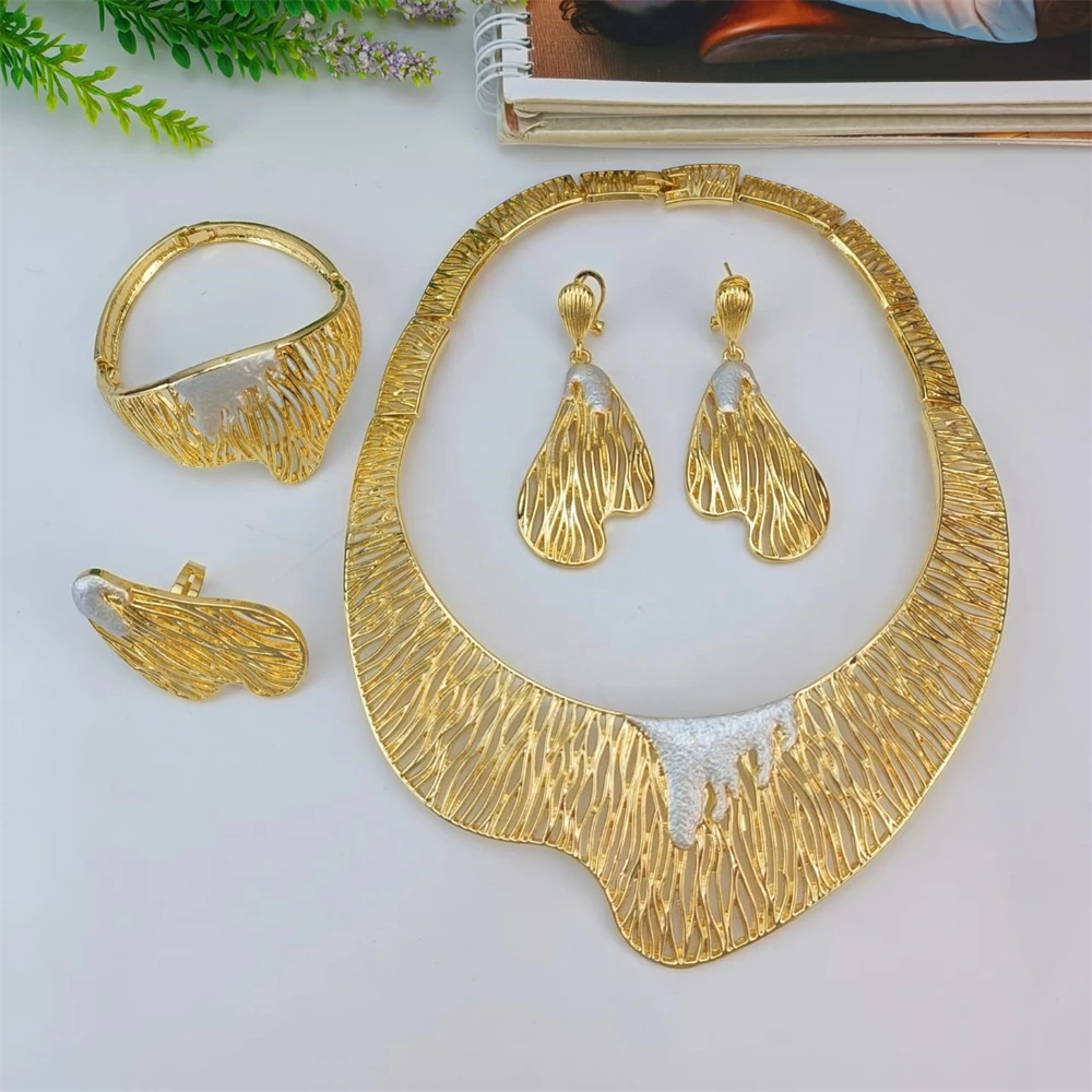 Женский Свадебный комплект из колье и серёг с золотым покрытием