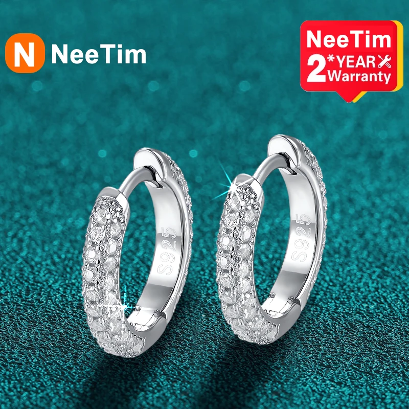 

NeeTim Full Moissanite Diamond Earrings 925 Sterling Silver with 18K Gold Plated Wedding Engagement Party Fine Jewelry for Women