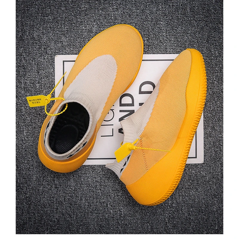 

Summer Sneakers Popcorn Yellow Soles Fly Weave Coconut Shoes Fashion Running Men's Shoes Casual Small White Shoes