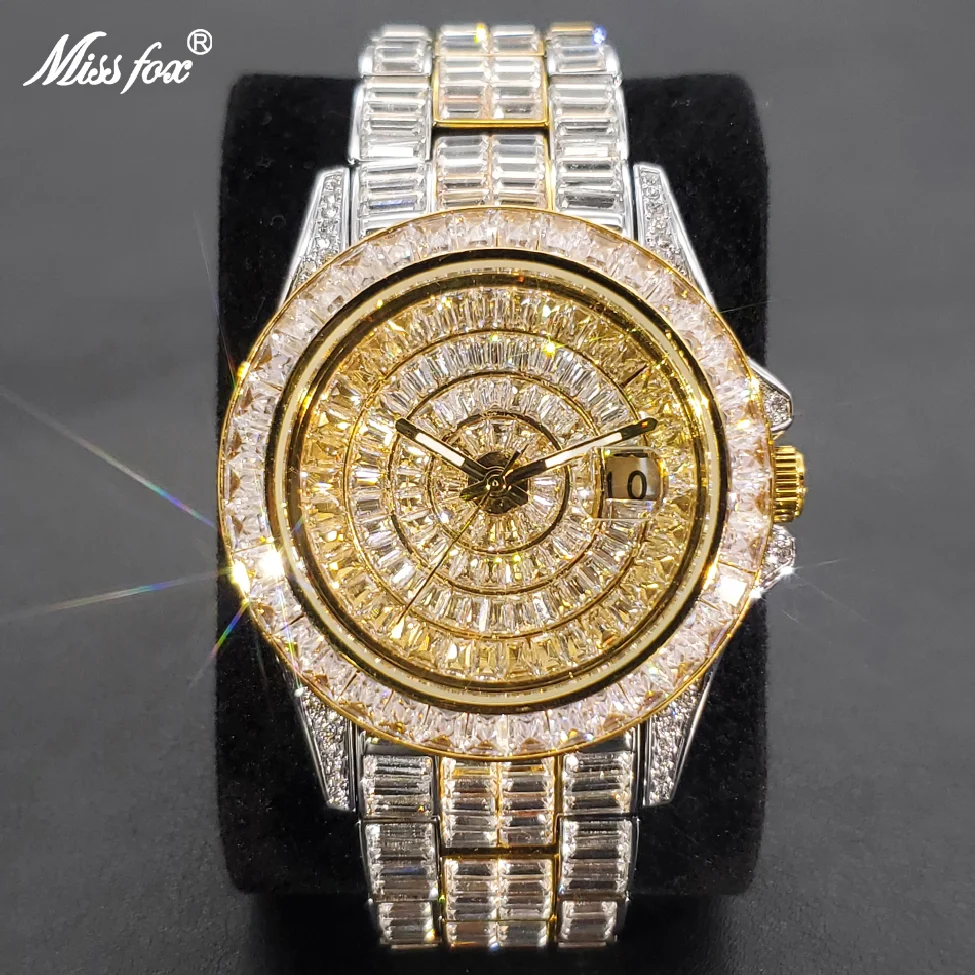 

New Ice Out Luxury Wristwatch For Men Fashion Brand Big Moissanite Watch Hip Hop Bling Automatic Date Round Male Clock 2023 New