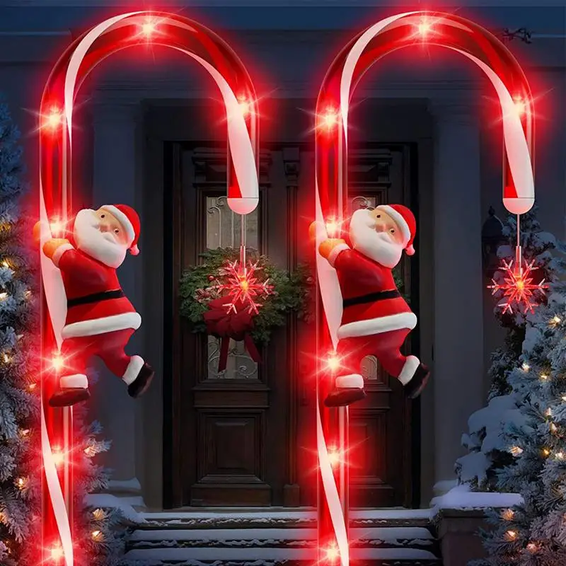 

Christmas Solar Stake Lights With Santa And Hanging Snowflake Candy Cane Pathway Markers Xmas Decor For Pathway Walkway Yard