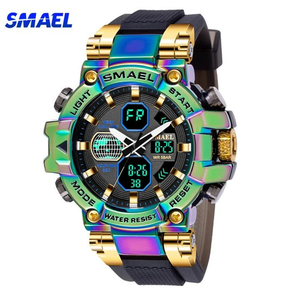 

SMAEL Brand Men's Sports Fashion Fitness Watch Dual Display Analog Digital Wristwatches Men Waterproof Colorful Military Watches