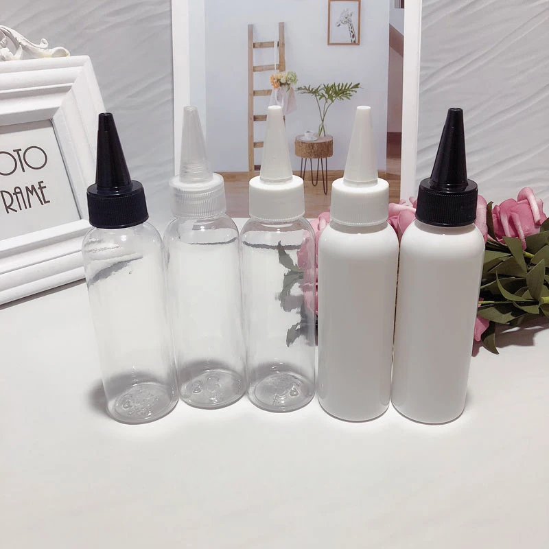 

50pcs 100ml Empty Plastic Bottles With Pointed Mouth Cap Refillable Travel Bottle PET Shampoo Containers
