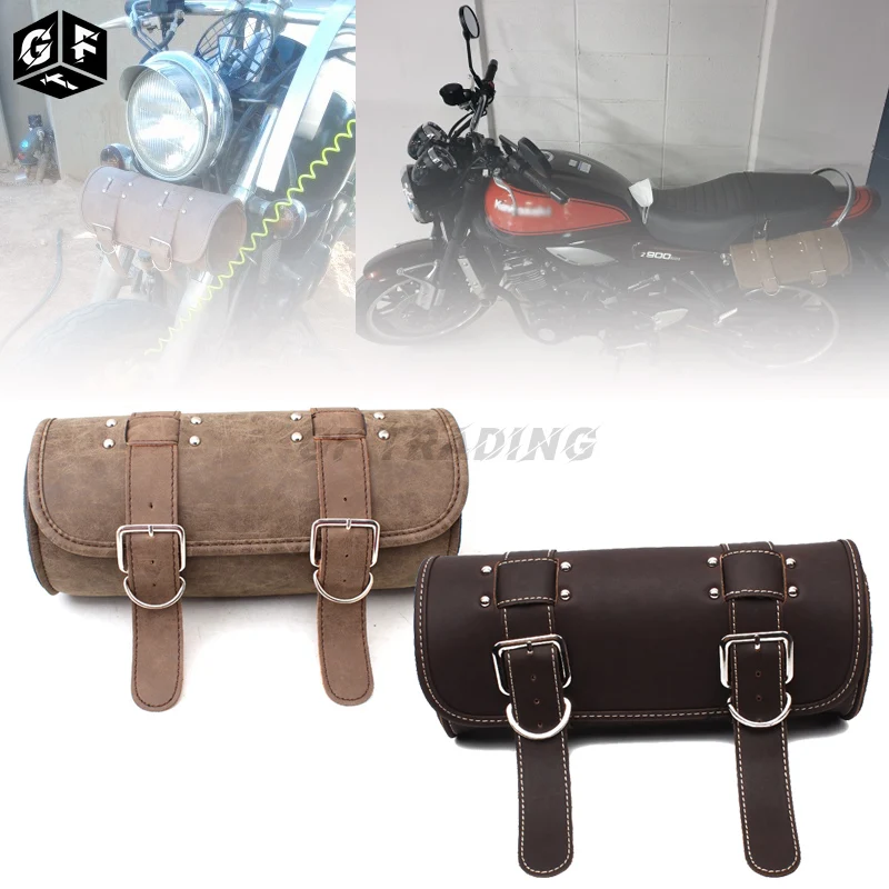 

Universal Cafe Racer Motorcycle Saddlebags Leather Storage Luggage Bags Front Tool Pouch Bag For Honda Yamaha Suzuki Harley