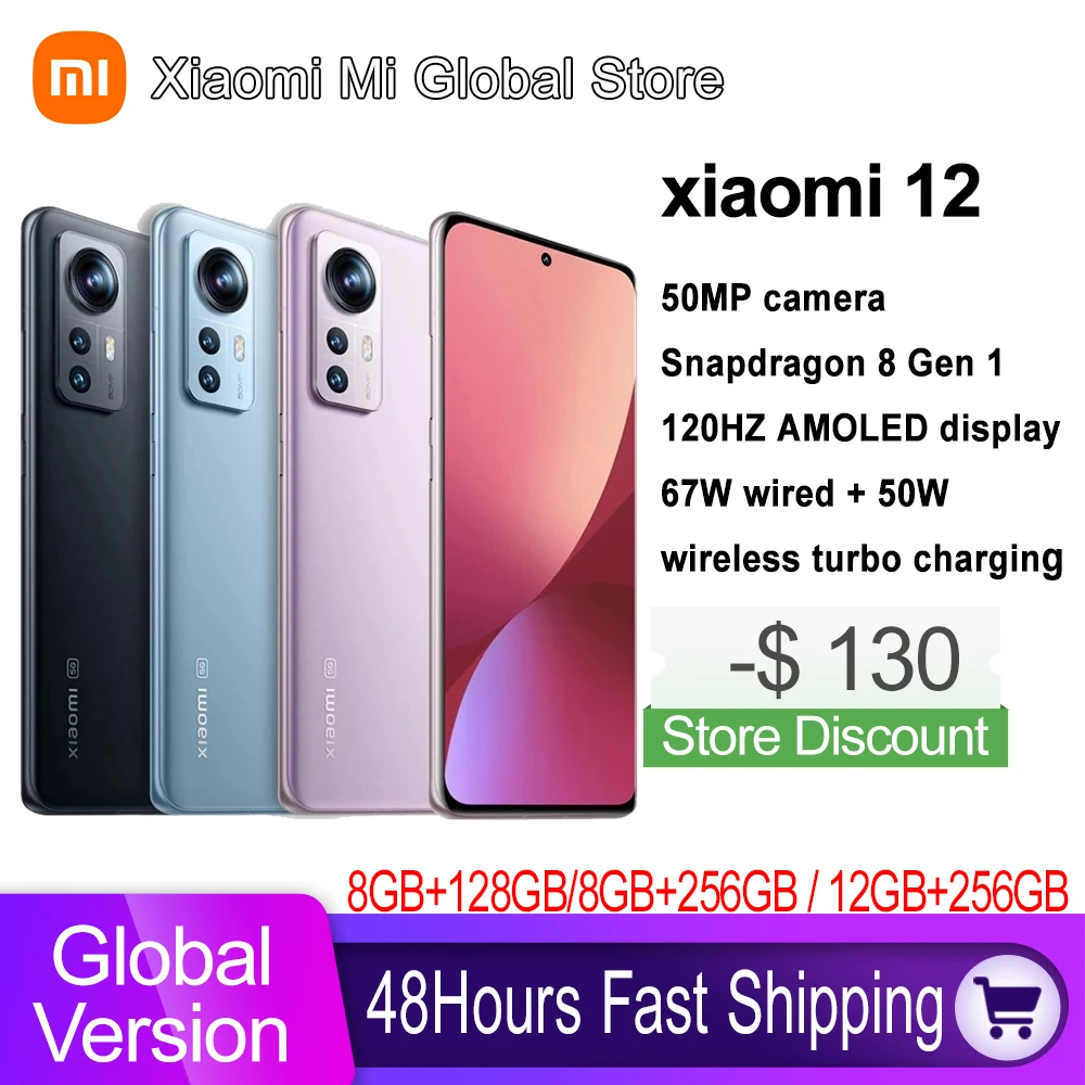 Global Version Xiaomi 12 Smartphone 128GB/ 256GB NFC Snapdragon 8 Gen 1 Octa Core 120Hz 67W 50MP Camera WIFI 6