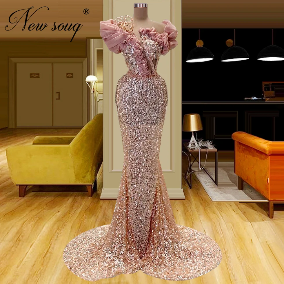 

Женское вечернее платье-русалка, розовое длинное платье с открытыми плечами, расшитое бисером, в арабском стиле, для свадебной вечеринки и выпускного вечера, 2023