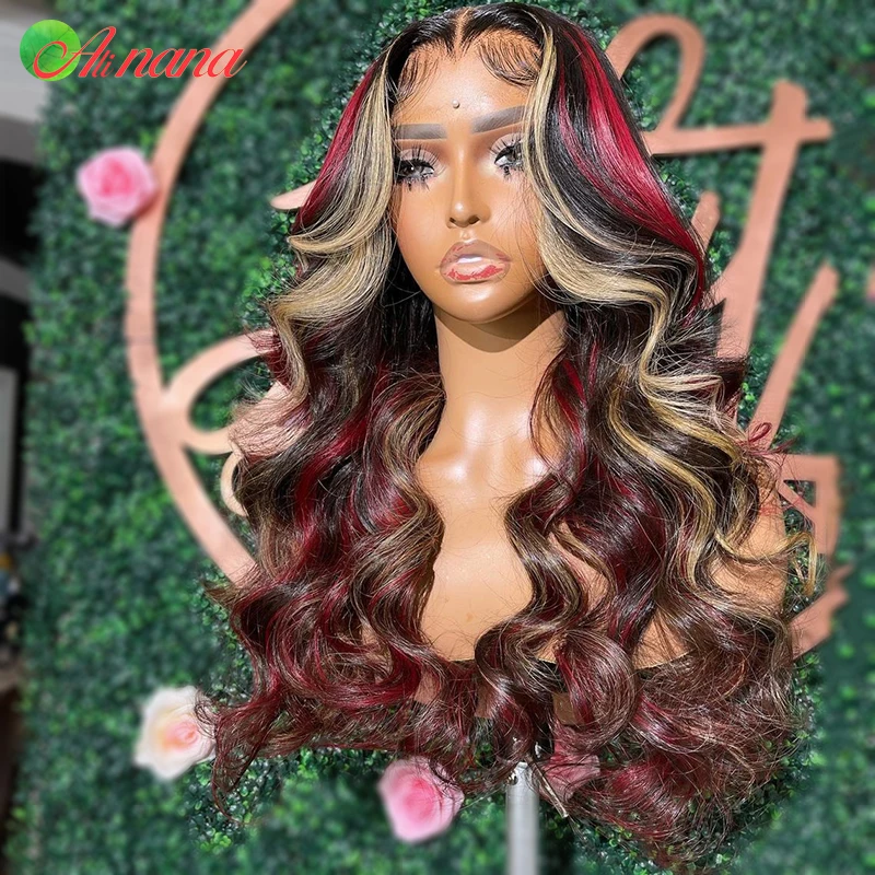 Highlight Red Blonde Colored Straight Body Wave Ready To Wear Glueless Wig Pre-Plucked 13x4 Lace Frontal Human Hair Wig Wear Go images - 6