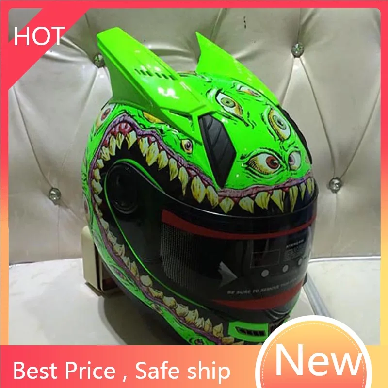 

Free ship winter season full face motorcycle green helmet high quality capacete casque men and women unisex ECE approved FAST