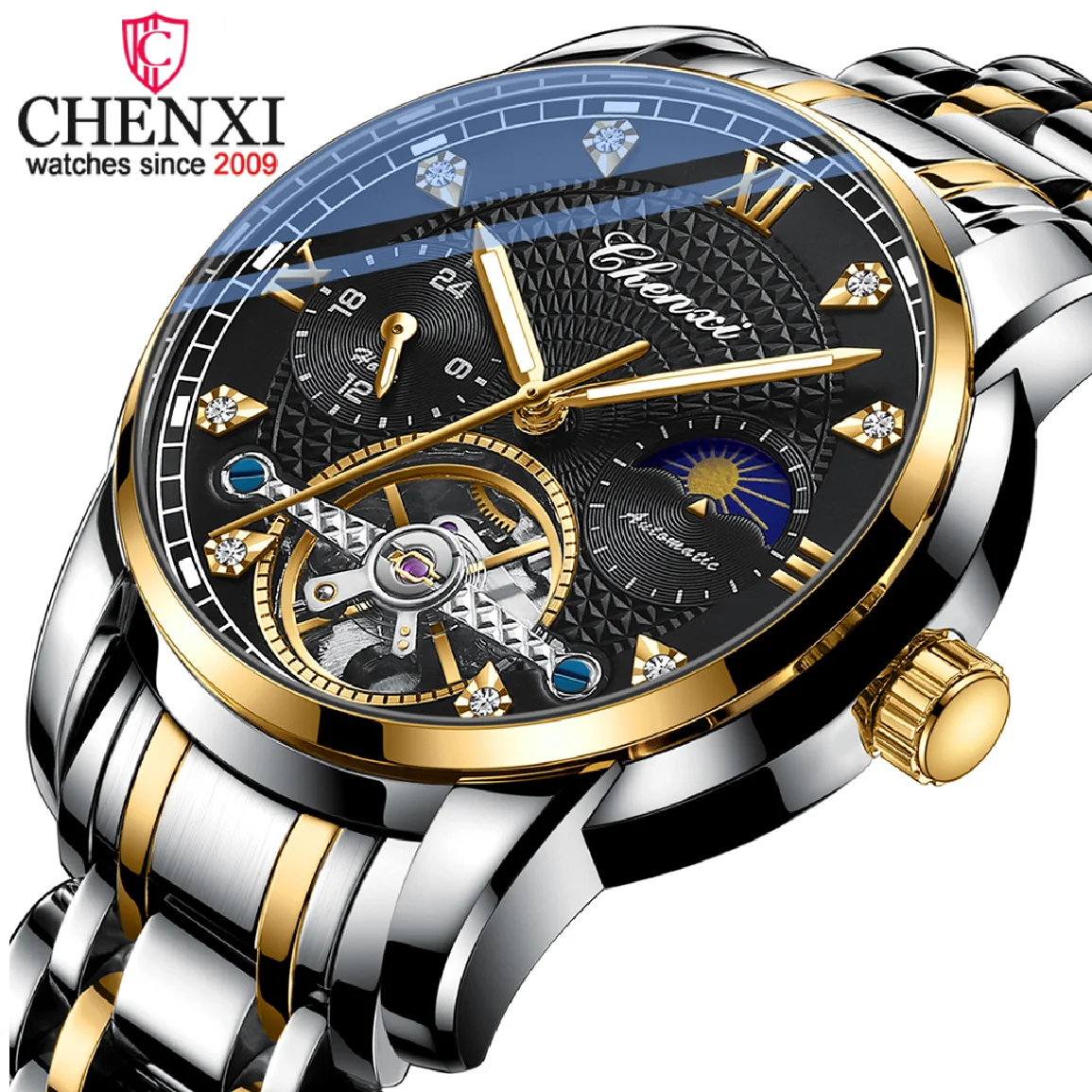 

Новые мужские механические часы CHENXI от лучшего бренда, автоматические часы из нержавеющей стали, мужские водонепроницаемые светящиеся дел...