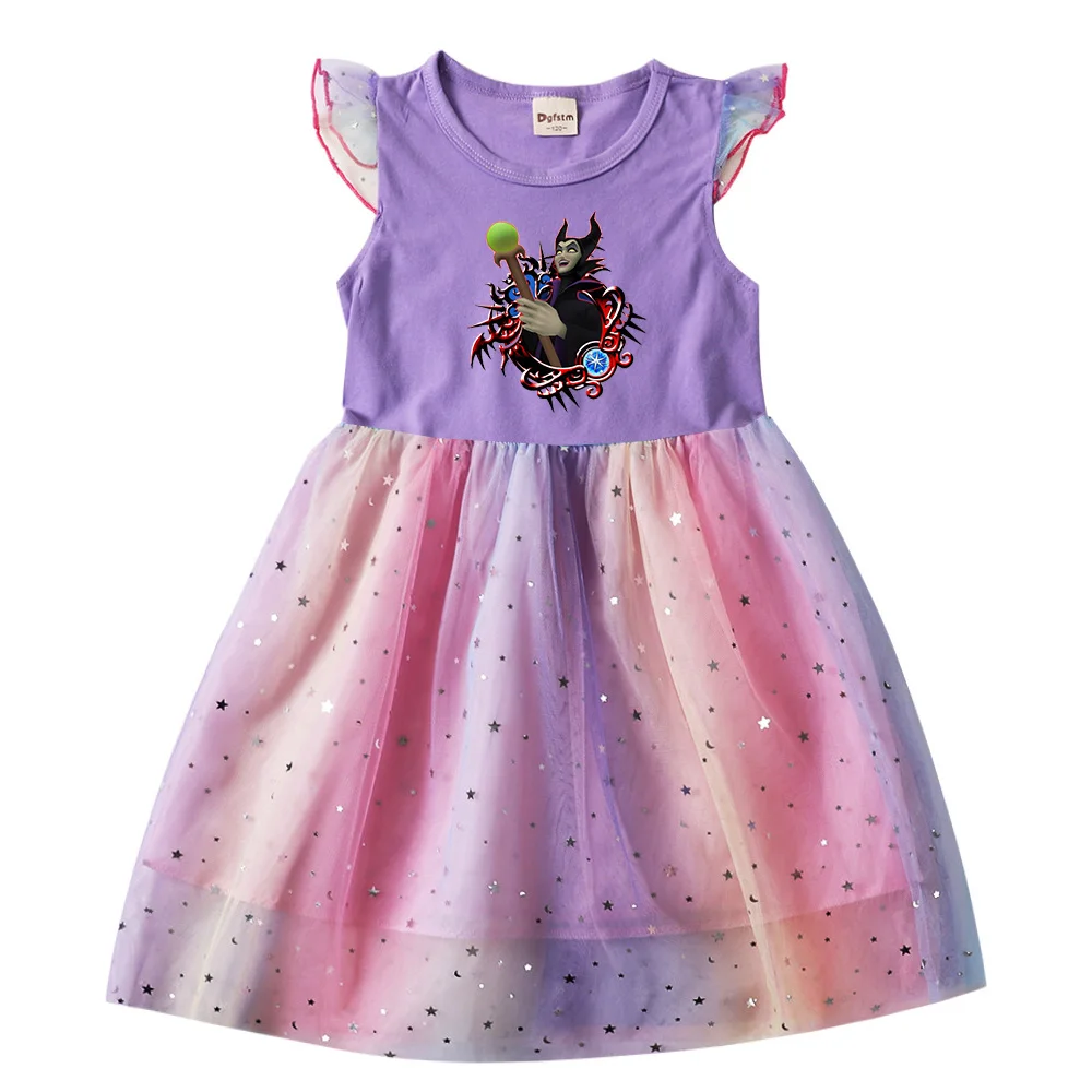 

Disney Maleficent Summer Kids Dresses for Girls Cartoon Short Sleeve Princess Dress Children's Prom Mesh Dresses
