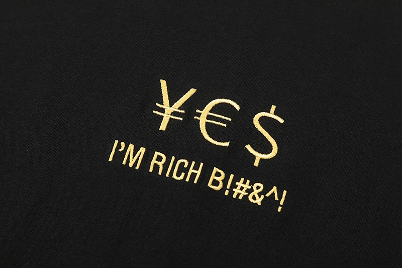 

Top Version I AM RICH Vetements Gold embroidery Currency Symbol T-shirt Men Women Oversized Blakc VTM T Shirt Tees