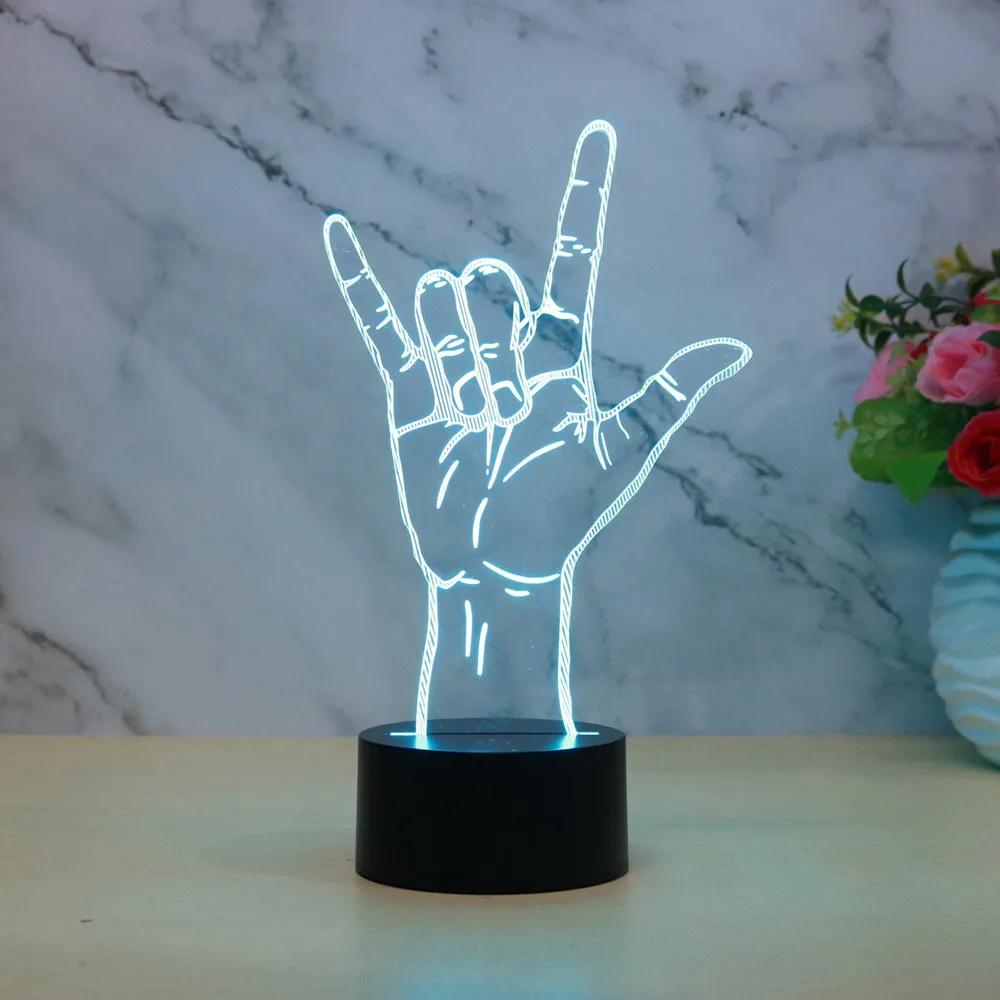 Жест ночной Светильник рок-знак 3D иллюзия Лампа для украшения музыкальной