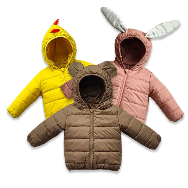  Cartoon Children Hooded Down Coat Animals Pattern Outerwear Chick Coats Boys Rabbit Warm Jacktet Winter Warm Tops 