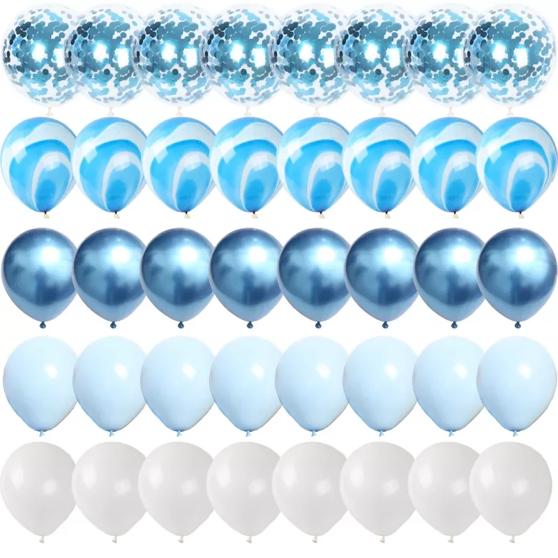 

Pcs Blue Set Agate Marble Balloons Silver Confetti Balloon Happy Wedding Birthday Party Decoration Baby Shower Metal Balloon