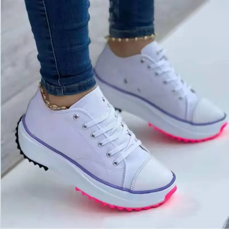 

Summer 2022 New Low-top Thick-soled Lace-up Casual Canvas Shoe Platform Luxury Ladies Casual Sneakers Comfort Reathable Non-slip