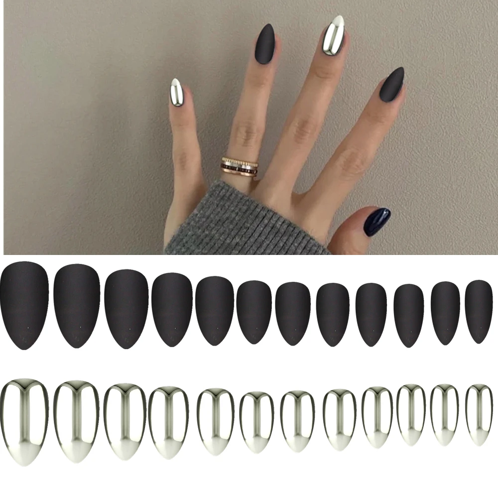 

24pcs Fake Nails Nail Art Decorations Solid Color Reflective Matte False Nail Long Nail Tips Shiny