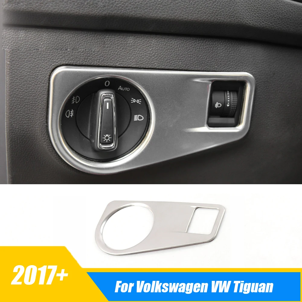 

For vw tiguan 2020 2019 Mk2 Interior Mouldings Accessories Head Light Switch Covers Trim panel Car Styling stainless steel 1pcs