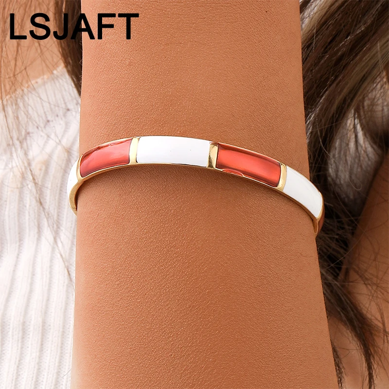 

INS Fashion Gold Plated Enamel Bamboo Knots Open Bangle Adjustable Women Girls Link Chain Bracelet Jewelry Christmas Gift Party