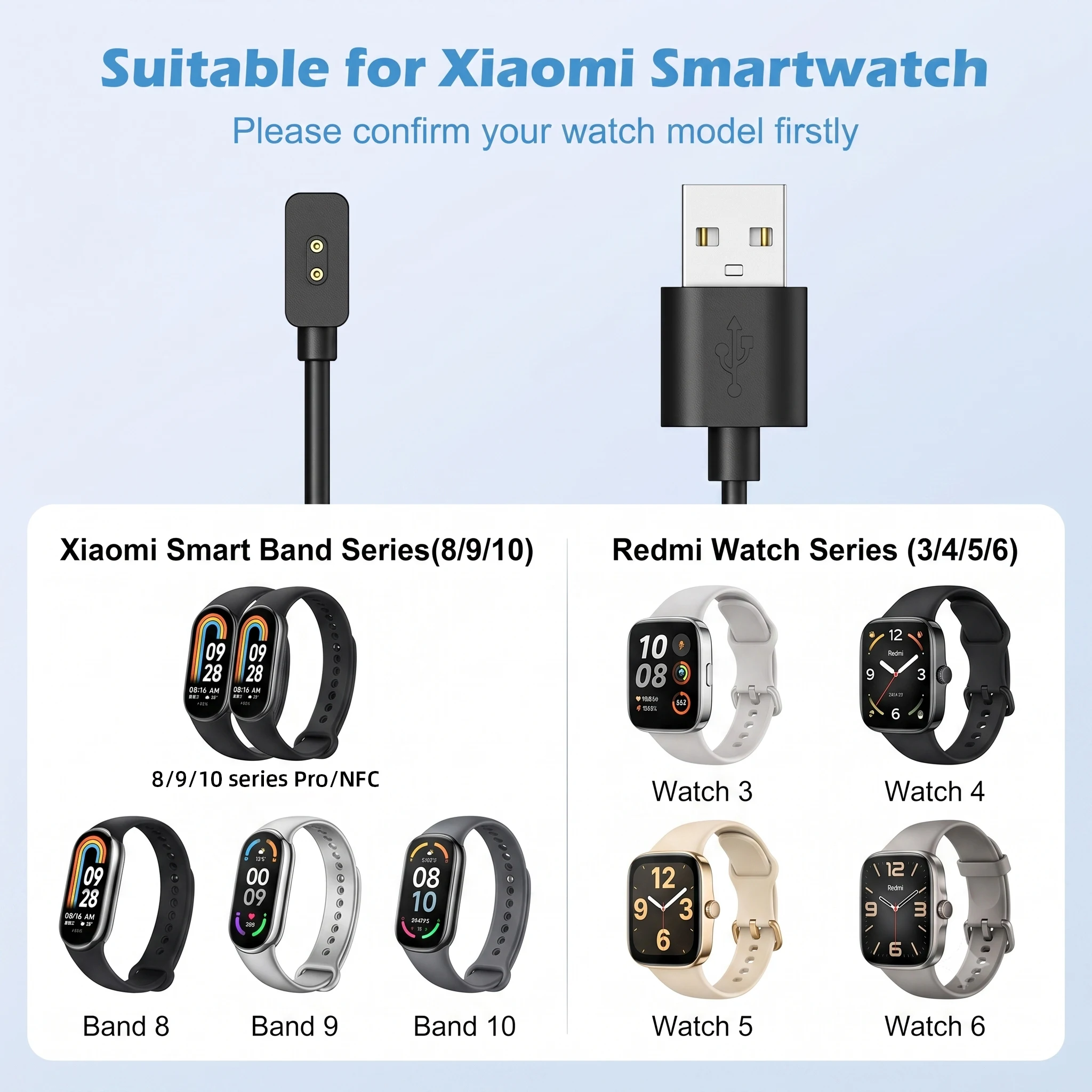 Фото Зарядное устройство для Xiaomi Mi Band 10 9 8 Pro NFC, USB-кабель для магнитной зарядки Redmi Watch 6 5 4 3 Active Lite, для смарт-браслетов Xiaomi №2
