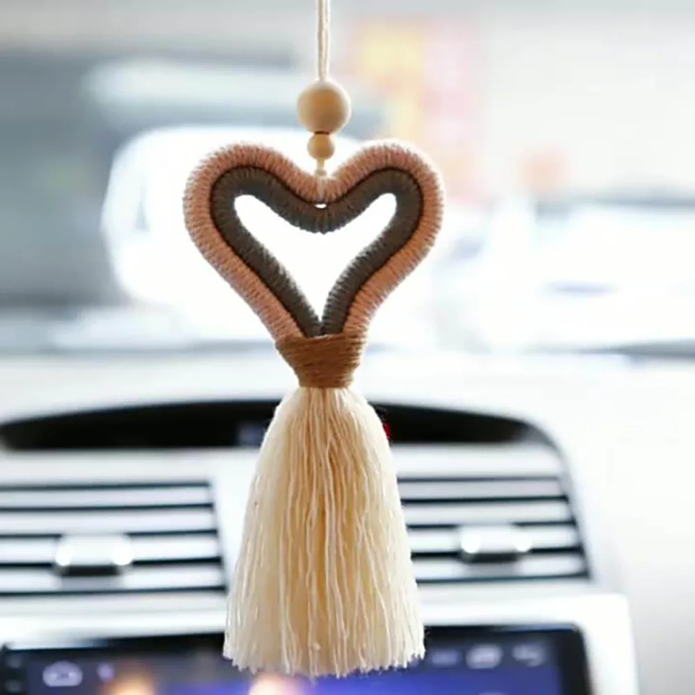 Handmade Cotton Rope Knitting Love Pendant Creative Heart-Shaped Car Pendant Car Decorations Scandinavian Style Car Accessories