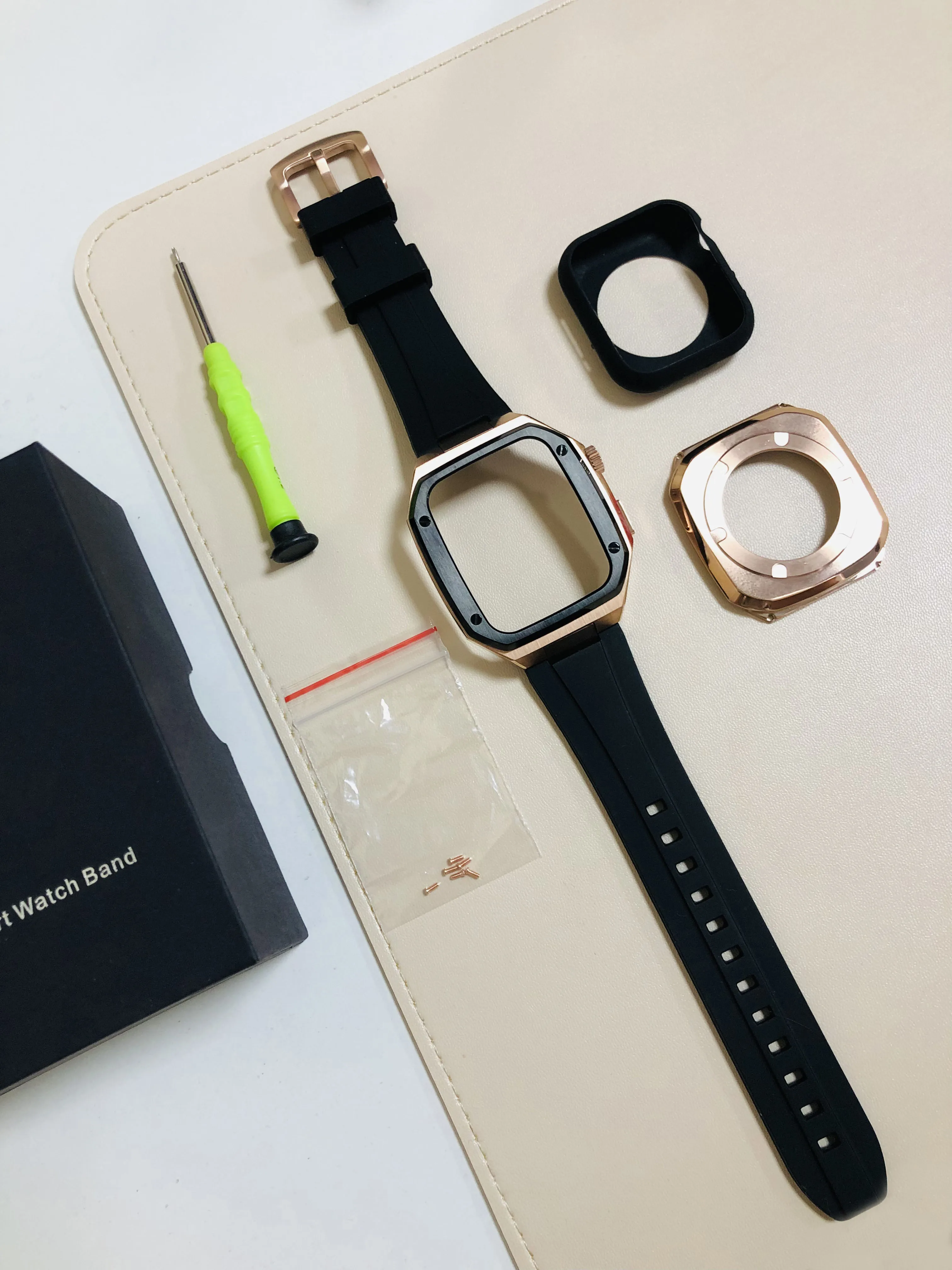 Pаспродажа Роскошный металлический ремешок для Apple Watch 8 45 мм 7 41 мм, силиконовый резиновый ремешок для IWatch серии 6 SE 5 4 44 мм 40 мм, модификационный комплект