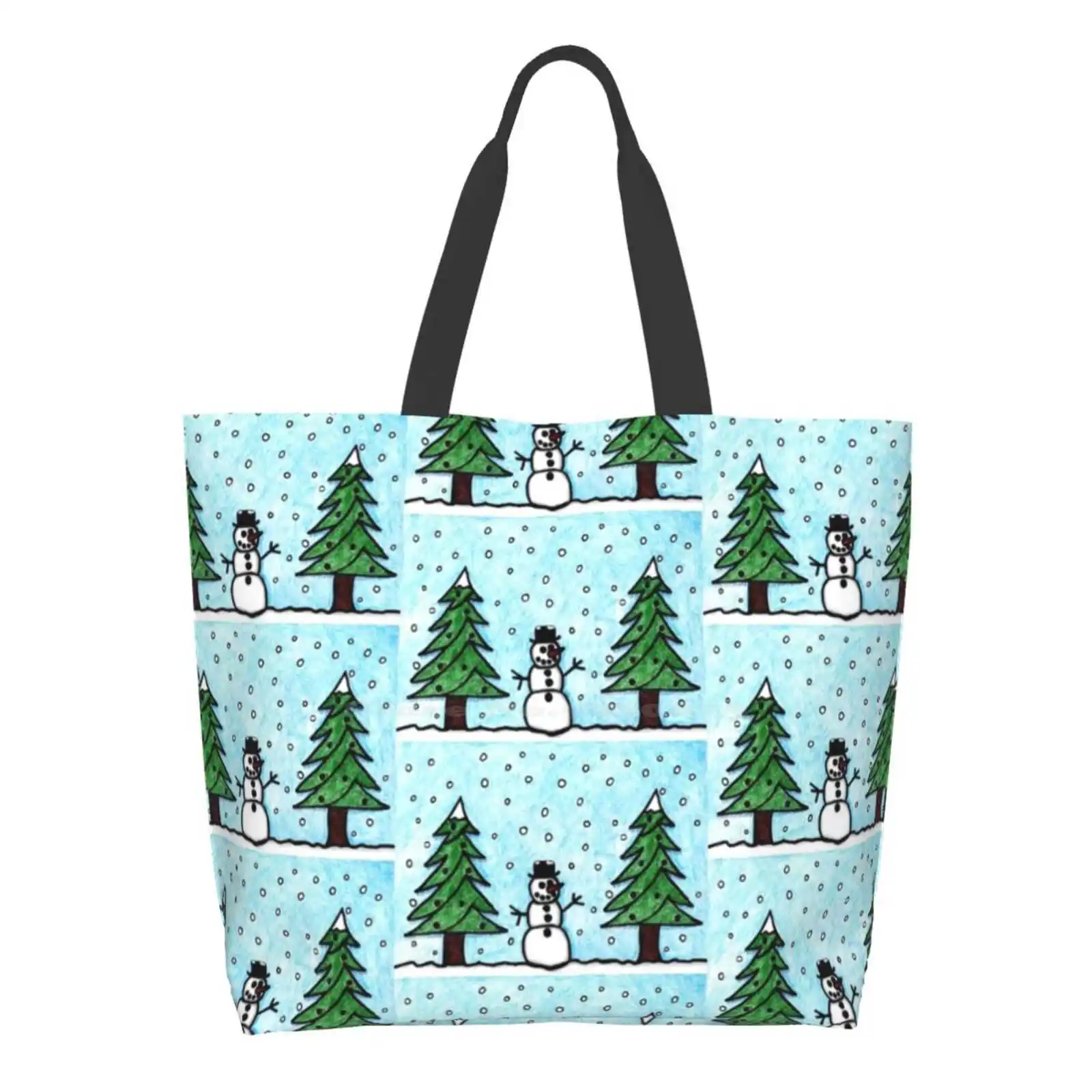 

Snowman Greetings Girls Handbags Shoulder Bags Large Size Snowman Winter Christmas Holiday Greetings Snow Trees Ornaments
