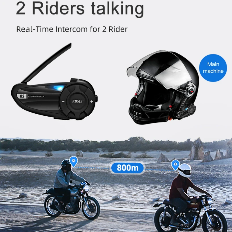 EJEAS 2PCS Q2 Bluetooth 5.1 Waterproof Motorcycle Helmet Headset Intercom 2 Riders Wireless Interphone Quick2 Remote